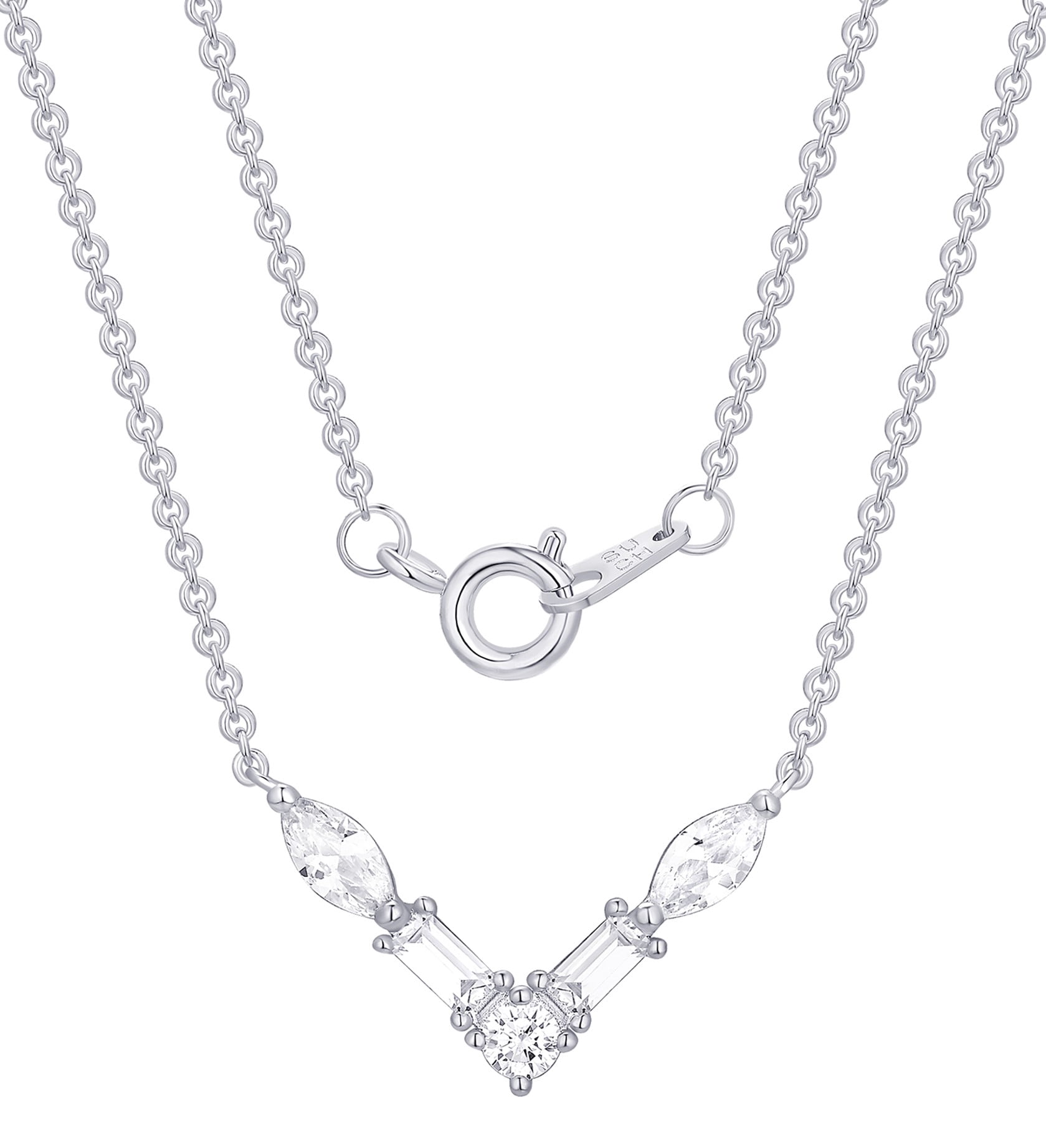 Fine Silver Plated Double Necklace Set with Simulated Diamonds Adult