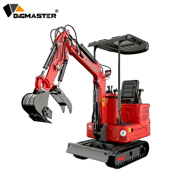 DigMaster 1.4 Ton Mini Excavator Kubota Twin-Cylinder Diesel Engine Hydraulic thumb Compatible Multiple Attachment farms yards forestry and more EPA
