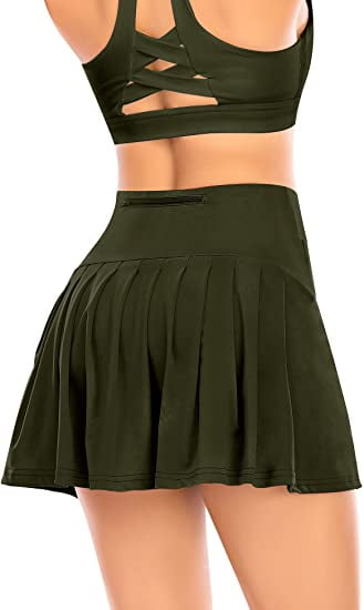 Pleated Tennis Skirts for Women with Pockets Shorts Athletic Golf Skorts  Activewear Running Workout Sports Skirt-Black 