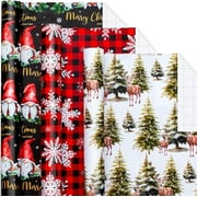 Festive Christmas Wrapping Paper - 17Inch x 10Feet Per Roll - Fairy Forest Deer Gnome Holiday Christmas Snowflake Thick Rolled Gift Wrap for Winter, Holiday, Party and Celebrations