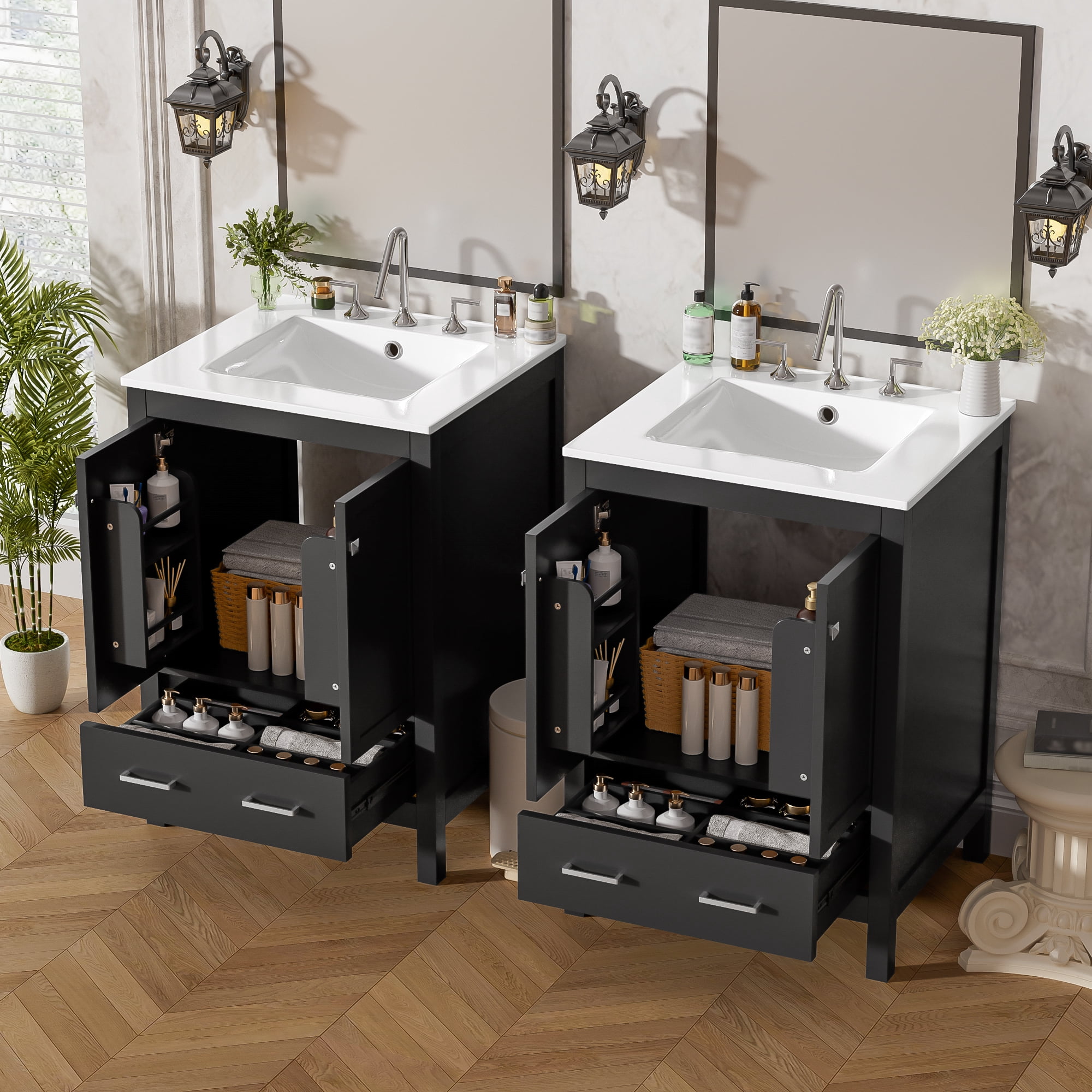Euroco 48-Inch Bathroom Vanity with Integrated Undermount Sink, Storage Cabinet, Soft-Close Doors, Divided Drawer, and Double-Layer Door Shelf for Versatile Storage