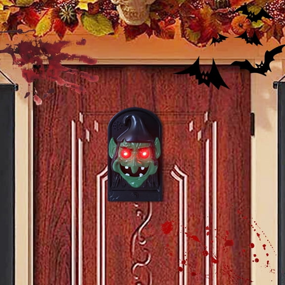 Konghyp Halloween Door Decoration, Terrifying Skull Witch Pumpkin Doorbell, Glowing Props, Interactive Experience, Creepy Sounds and Lights, Festive Décor for Parties and Gatherings