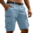 thumbnail image 4 of Domzest Cargo Shorts for Men Elastic Waisted Keen Length Shorts Tactical Cotton Twill with Multi Pockets for Hiking Golf Work Outdoor(No Belt) Light Blue L, 4 of 5