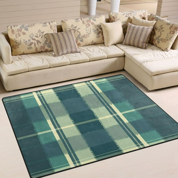 Green Lattice Area Rug Washable 80 x 58 Floor Carpet Mat Non Slip for Bedroom Living Room Home Decor