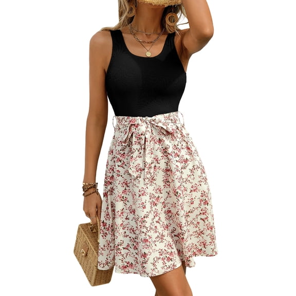 Women'S Boho Summer Dresses Casual Floral Maxi Dress Polka Dot Spaghetti Strap Flowy Midi Dresses Black L