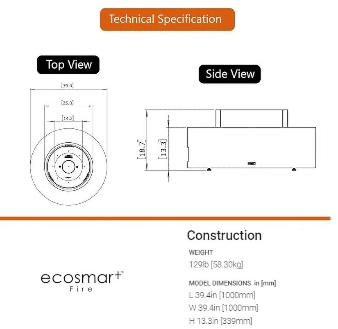 Eco Smart | ARK 40 Fire Pit Table | Bone Color | Stainless Steel Gas Burner | Elegant Curved Design with Versatile Wide Lip | Complements Any Decor and Setting