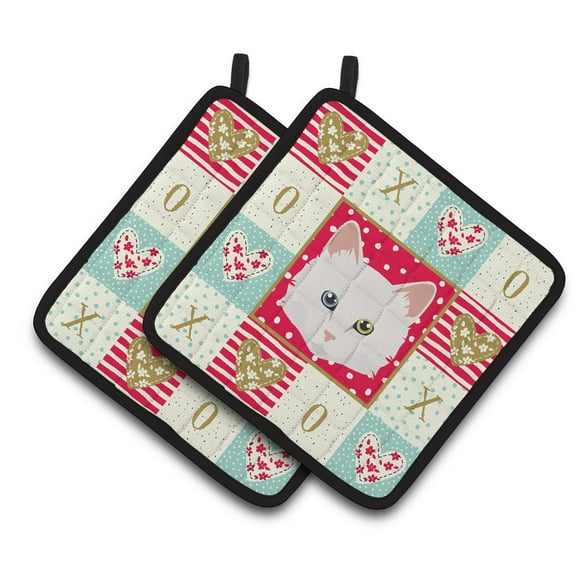 Carolines Treasures CK5175PTHD Turkish Angora Cat Love Pair of Pot Holders, 7.5HX7.5W, multicolor