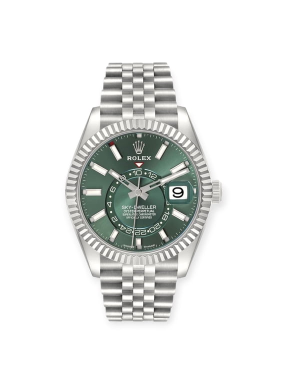 Pre-Owned Rolex Sky-Dweller 336934 Steel White Gold Mint Green Dial Mens Watch