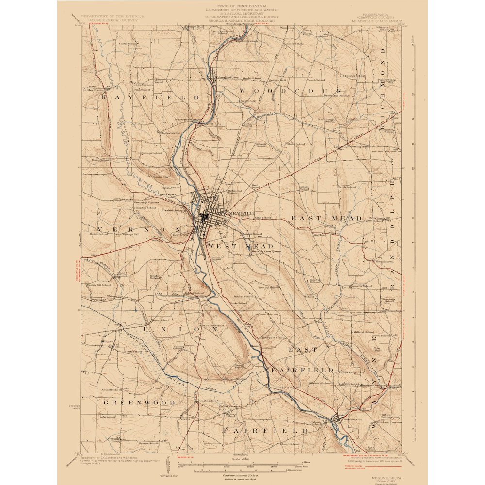 Meadville Pennsylvania Quad USGS 1923 23 x 30.10