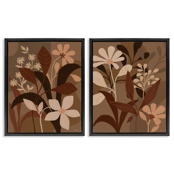Stupell Industries Modern Boho Flower Bundle Floral & Botanical Painting Black Floater Framed Canvas Art Print Wall Art, 17 x 21, Set of 2