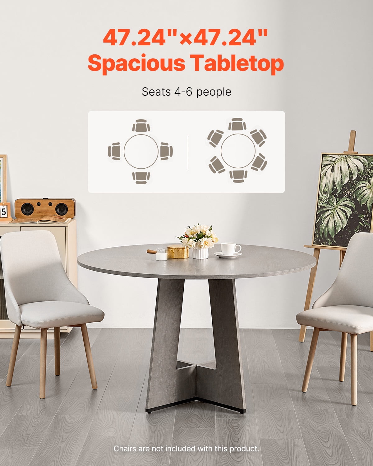 VEVOR Round Dining Table, 47 inch Wood Table for 4-6 Person, Farmhouse Circle Dinner Furniture, Rustic Leisure Tables with Thick Wooden Legs, for Home Kitchen Living Room, Grey (Only Table)