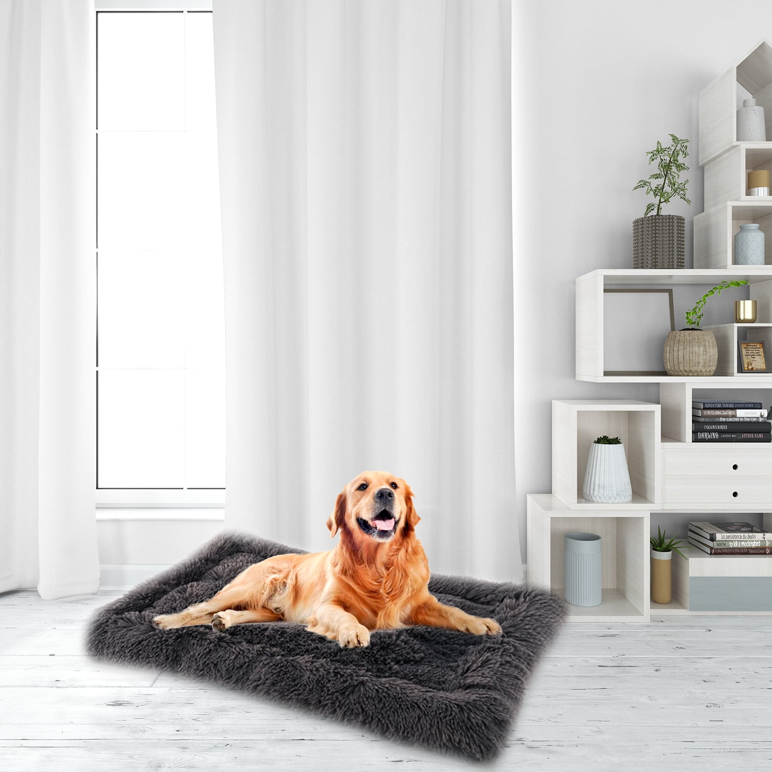 Precious Tails Eyelash Faux Fur Bordered Dog Cat Mat Bed - Large