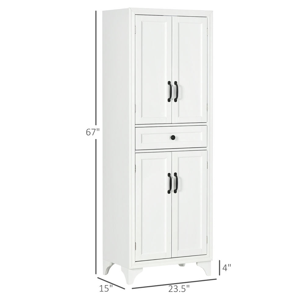 GVN Kitchen Pantry,67" 4-Door Kitchen Pantry with Drawer and Adjustable Shelves, White
