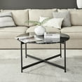 thumbnail image 4 of Danya B. Round Contemporary Marble Finish Veneer Top Black Metal Large Coffee Table - Black Marble, 4 of 16