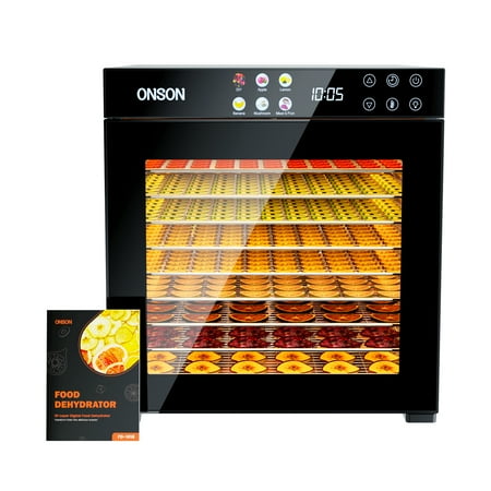 ONSON Food Dehydrator Machine  10 Stainless Steel Trays  1000W Power  167°F Dehydrated Dryer for Jerky  Dog Treats  Herbs  Meat  Fruit  Yogurt and Veggies  Silver-black