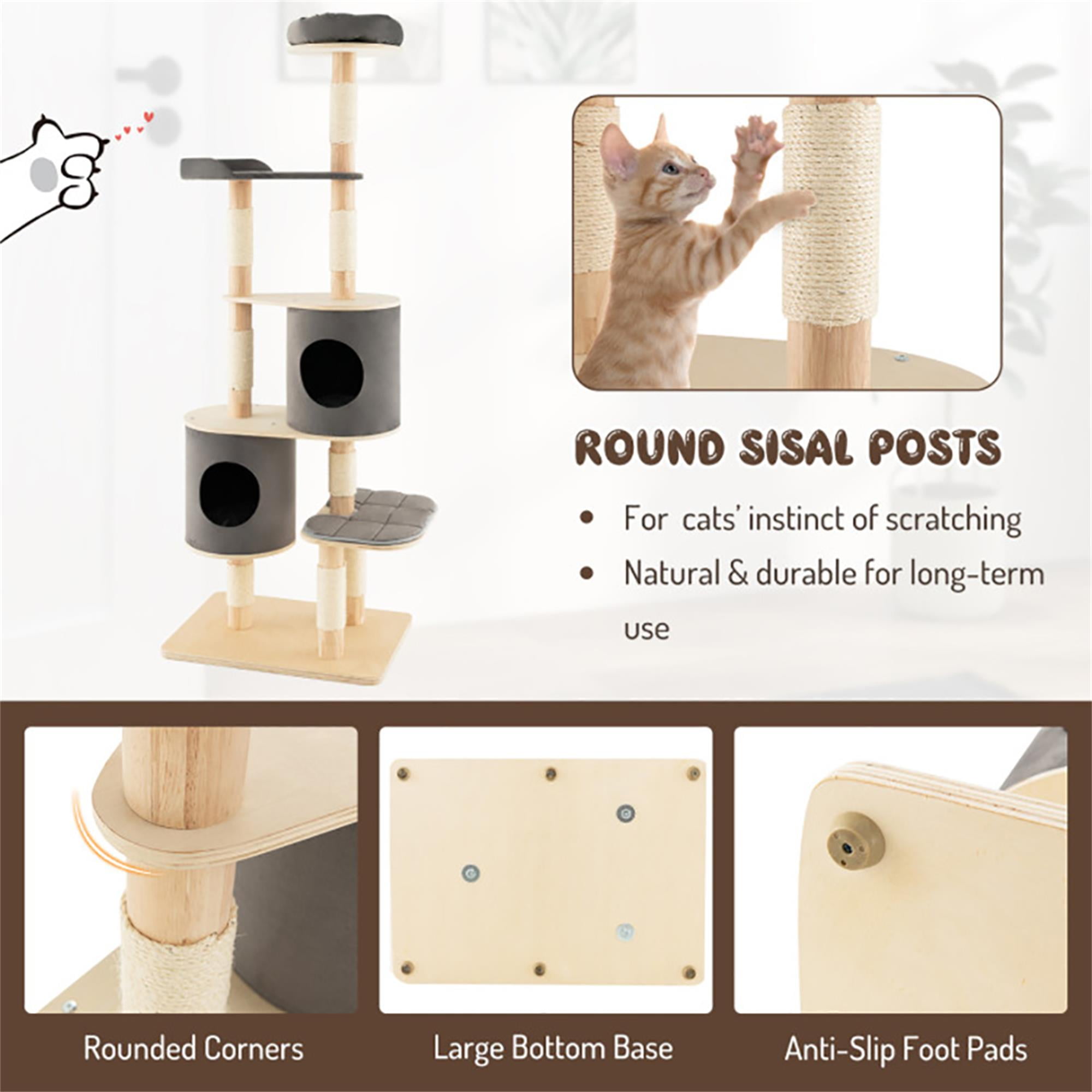 Kadyn 75" Wood Cat Tree Tower for Indoor Cats, Multi-Level Cat Condo with Scratching Posts, Perch, Washable Removable Cushions, Cat Furniture, Gray