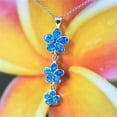 thumbnail image 6 of Beautiful Hawaiian 3 Blue Opal Plumeria Necklace, Past Present & Future, Sterling Silver Plumeria Pendant, N6145 Birthday Valentine Mom Gift, 6 of 10