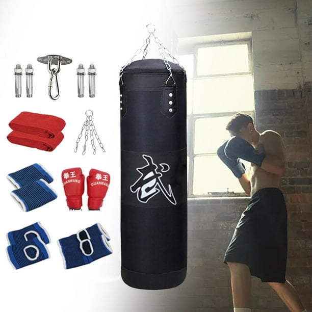 LOVIVER Boxing Bag with Chain Ankle Guards with Punching Gloves Fitness Punching Bag for Black 100cm