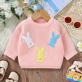 thumbnail image 4 of Rggeeun Baby Girls Sweaters Easter Multicolor Bunny Embroidered Knit Crew Neck Three Quarter Sleeve Cartoon Cute Wear For Kids Soft Spring And Fall Sweet Tops,Pink,6-9 Months, 4 of 7