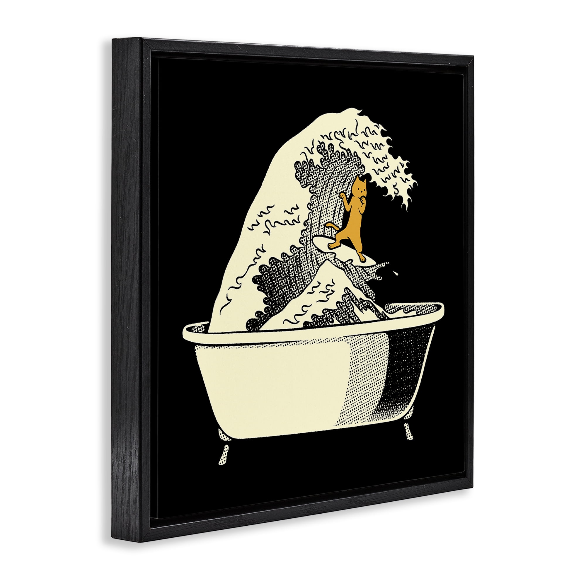 Stupell Industries Kanagawa Bathtub Cat Black Framed Floater Canvas Wall Art, design by Tobe Fonseca