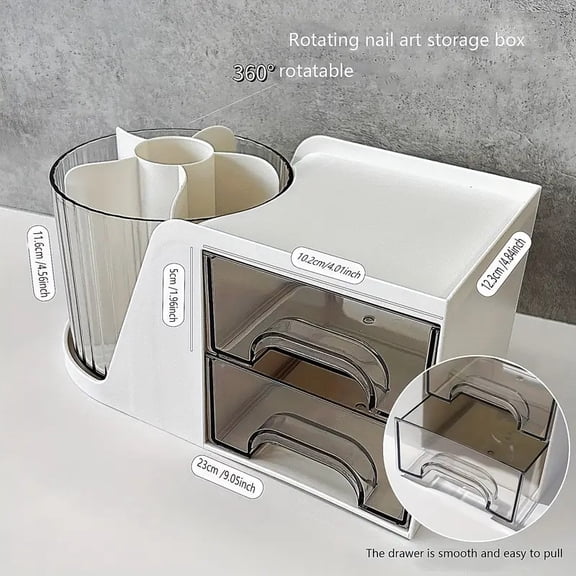 Rotating Makeup Organizer with Drawers, Beauty Storage with Multi Function Compartments for Cosmetics, Brushes, Stationery & Small Items, Countertop Organizer for Vanity & Bathroom & Office (White)