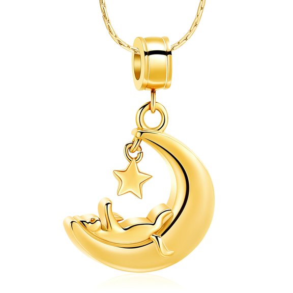 Stainless Steel Cat Lying on the Moon Star Urn Pendant Pet Memorial Jewelry Cremation Jewelry for Ashes Necklace