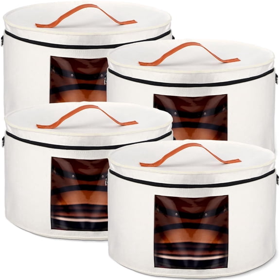 4 Pack Large Round Foldable Hat Box for Women Storage Holds up to 6-10 Hats Cowboy Hat Box with Lid Handles Closet Cowboy Case Organizer Clothes Case for Travel Gift(White,Felt)