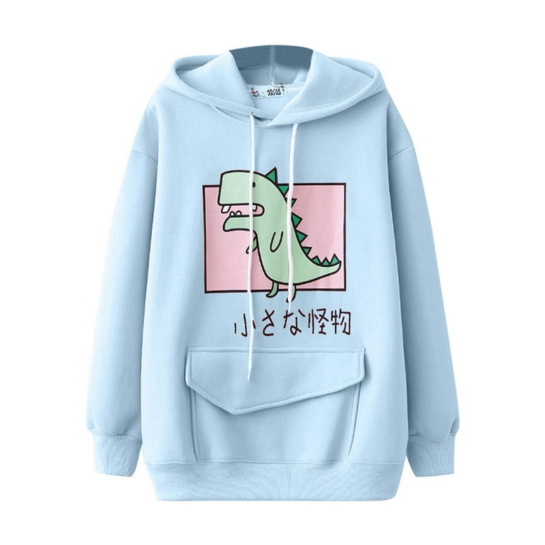 Loose Print Long Sleeve Splice Dinosaur Sweatshirt Hoodie