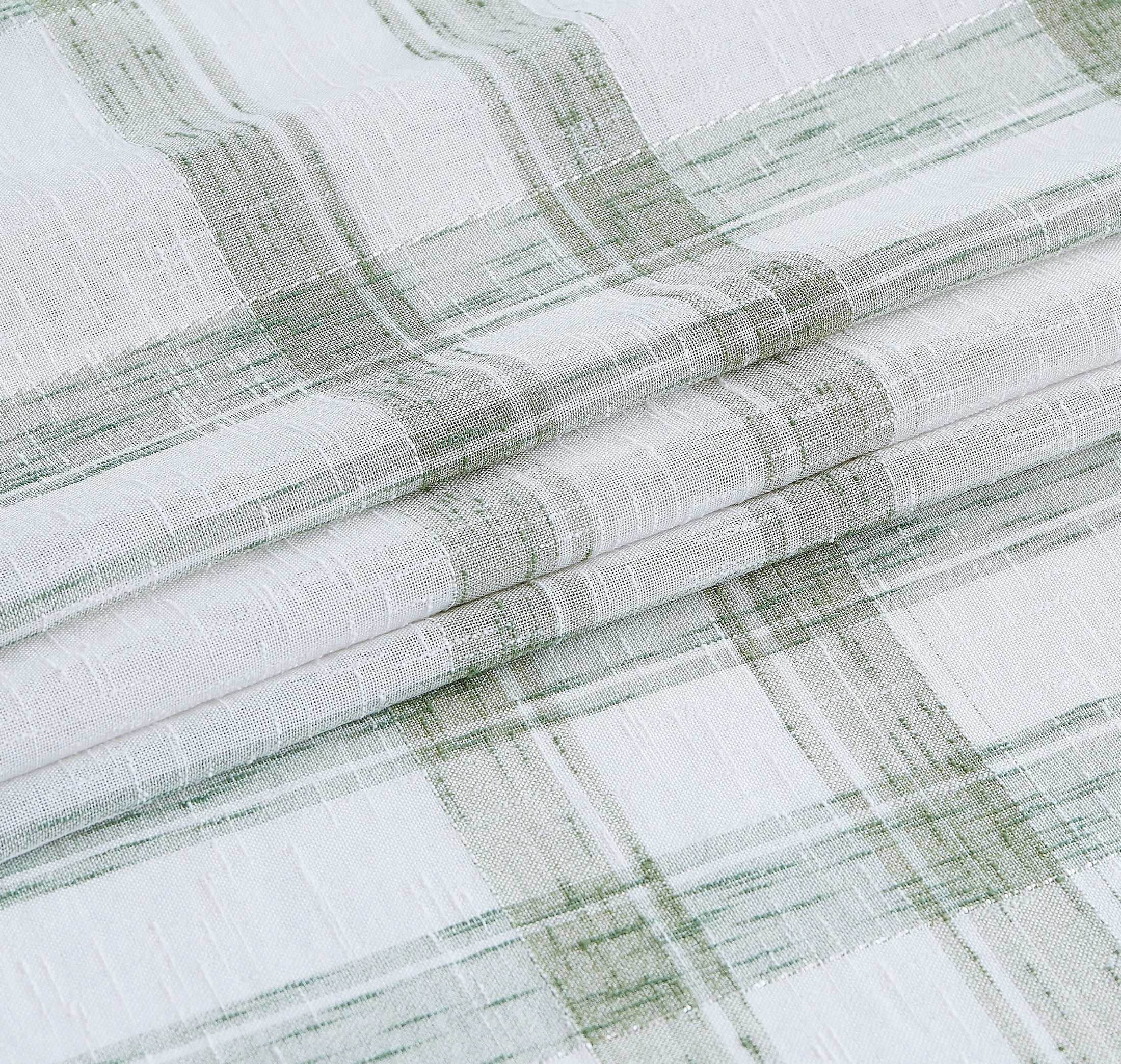 AZZCIA White Sage Plaid Linen Blend Semi Sheer Grommet Curtain Panels, 2 Panels, 54"W x 95"L