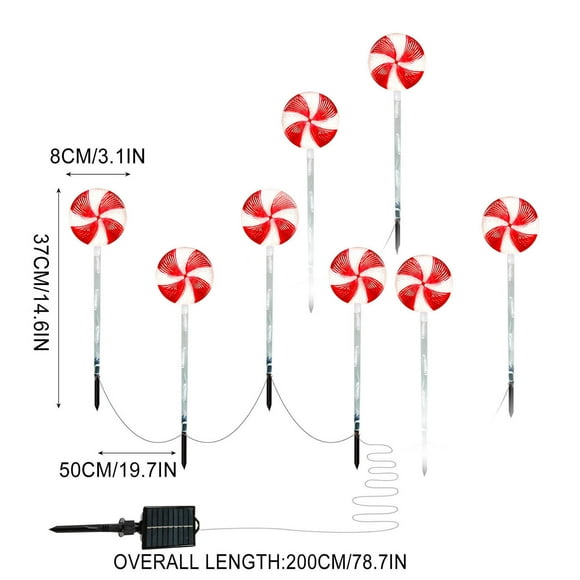 EGNMCR Outdoor Scenes Decorations 8 Pack Christmas Lights Outdoor, 44 LED Lollipop Peppermint Lights, Candy Cane Christmas Decorations With Warm For Xmas Holiday Patio Ya Pathway Lights