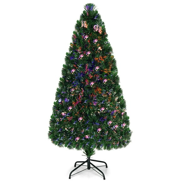 Costway 5Ft Pre-Lit Fiber Optic PVC Christmas Tree Metal Holiday