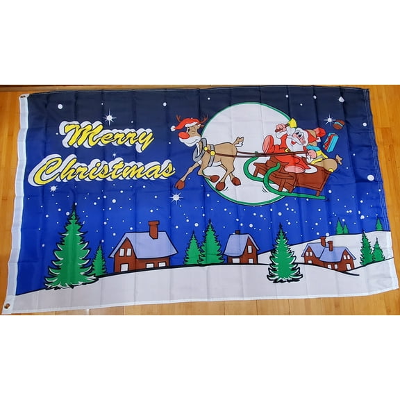 Merry Christmas Santa Sleigh Ride 3'x5' Flag Rough Tex ® 100D