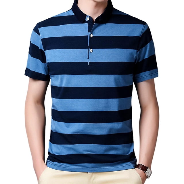Polo de algodón a rayas para hombre, camiseta informal de alta elasticidad para interior y exterior-xinhan