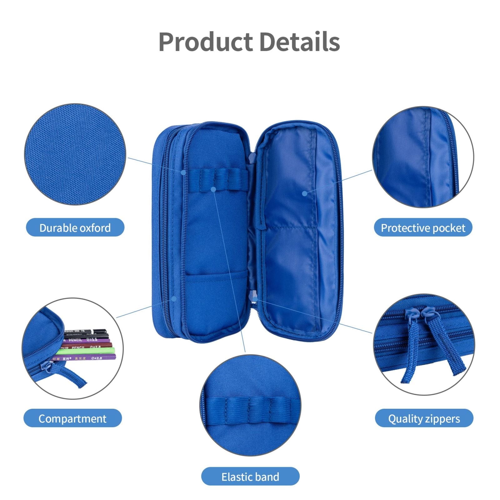 The Powerpuff Gi-rls Pencil Case Large Capacity Pencil Pouch Penbag Office Stationery Organizer Travel Makeup Bag Blue