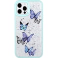 thumbnail image 5 of Compatible with iPhone 15 Pro Butterfly Case Cute Bling Glitter Stars Transparent Clear Design Girly Women Girls Soft TPU Lens Protection Luxury Shockproof Shockproof Cover, Blue, 5 of 14