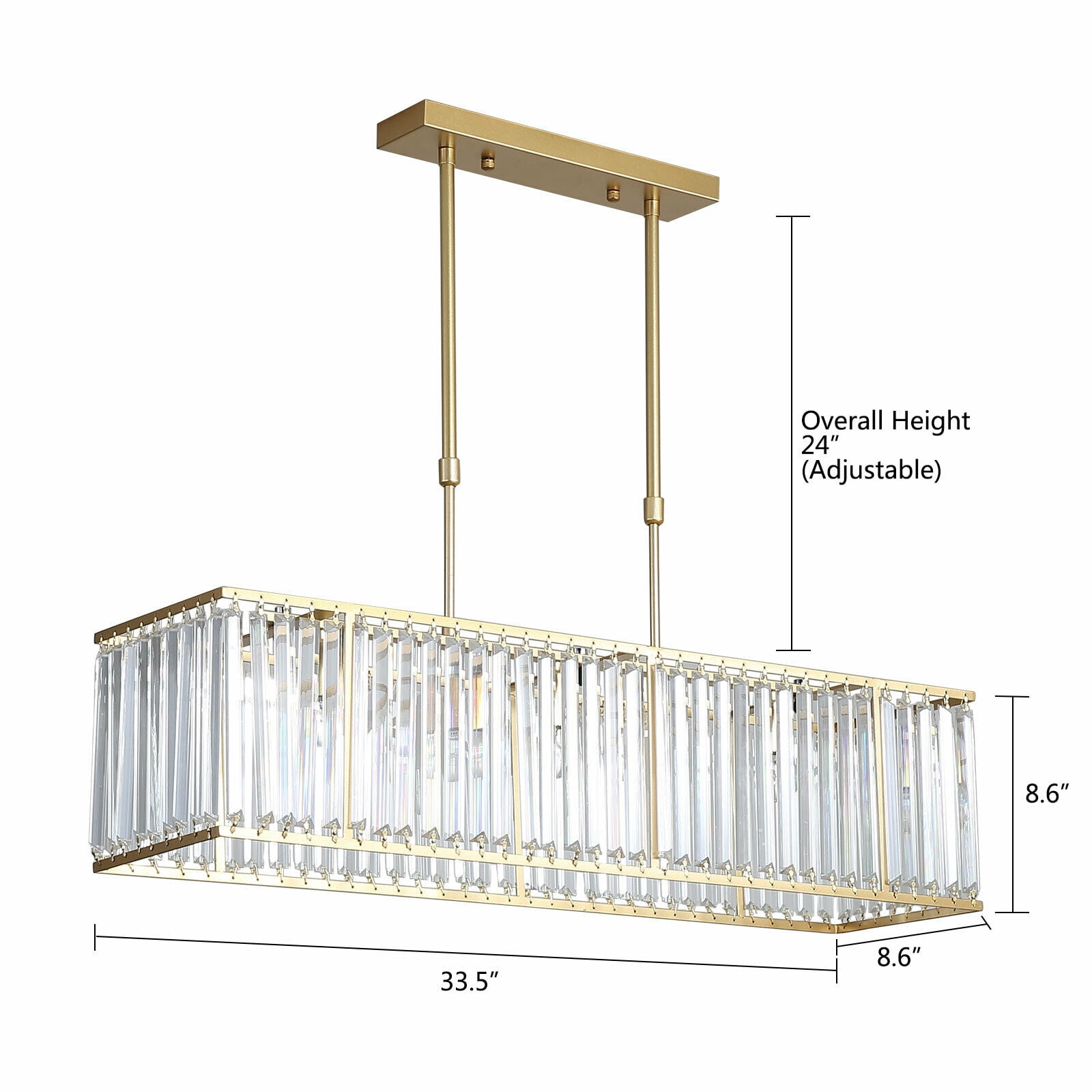 Anqidi 33.5" Rectangular Luxury Crystal Chandelier Gold 4-Light 3W E12 Modern Ceiling Lamp for Kitchen, Dining Room