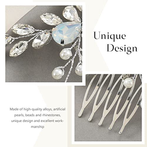 Crystal Bridal Hair Comb Silver Opal Rhinestone Bride  display picture 2