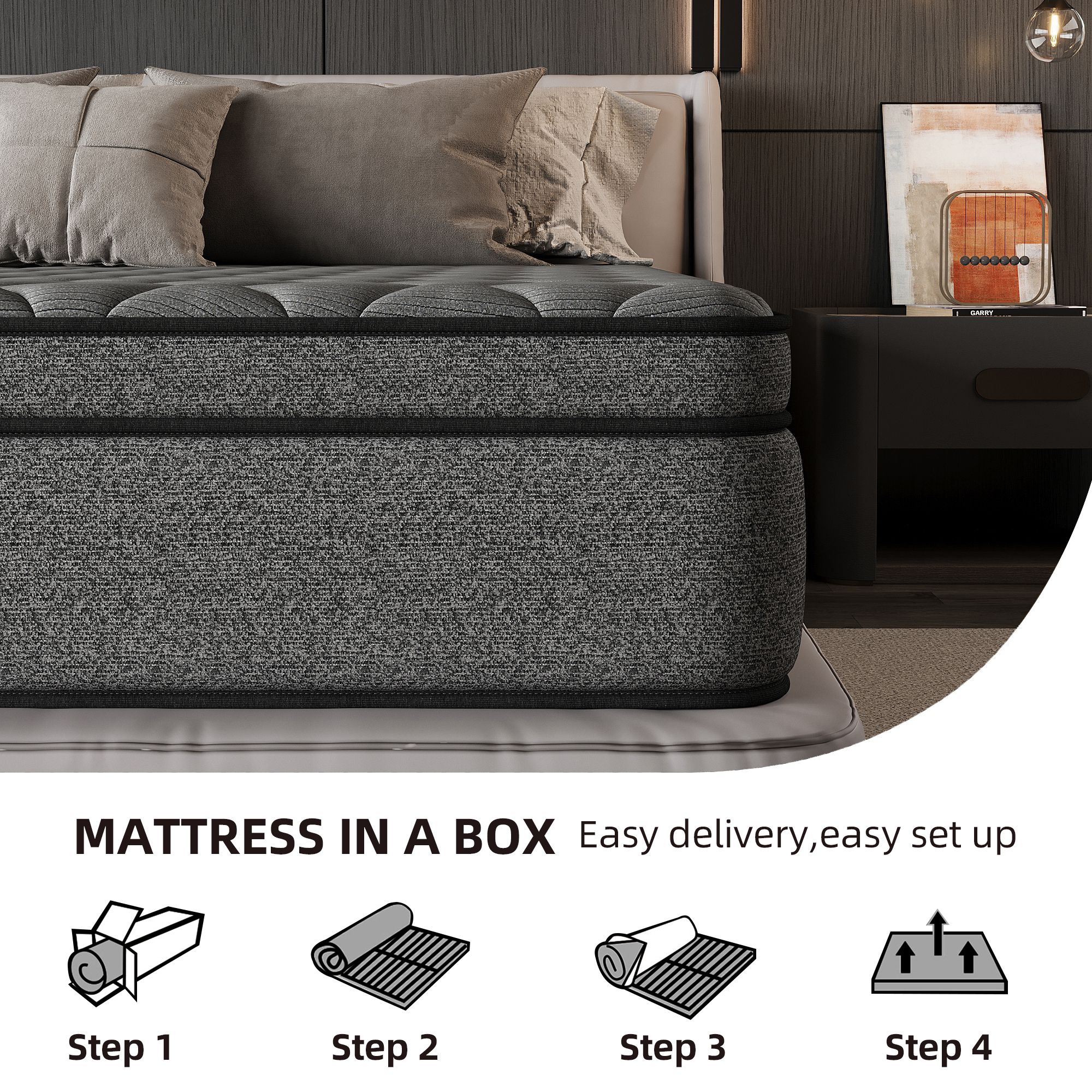 SILENCE MANGO 12 inch Full Size Euro Top Mattress Grey Hybrid Medium Firm for Back & Lumbar Support,Bed Mattress in a Box,Individual Pocket Spring for Motion Isolation & Pressure Relief