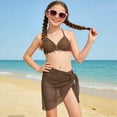 thumbnail image 2 of TOWED22 Girls Swimsuit 3 Piece Teens Bathing Suit Tropical Print Bikini Sets Twist Cross Girls' Swimwear with Shorts(Coffee,10-11 Y), 2 of 7
