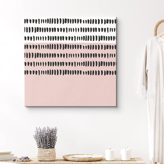 PixonSign Canvas Print Wall Art Black Lines Over Pink Color Field Geometric Shapes Illustrations Modern Art Modern Colorful Multicolor Pastel for Living Room, Bedroom, Office - 24x24 inches