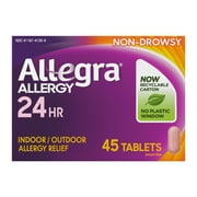 Allegra Adult 24-Hour Allergy Relief Tablets, Non-Drowsy Indoor and Outdoor Allergy Medicine, 180 mg Fexofenadine HCI Antihistamine Pill, 45-Count