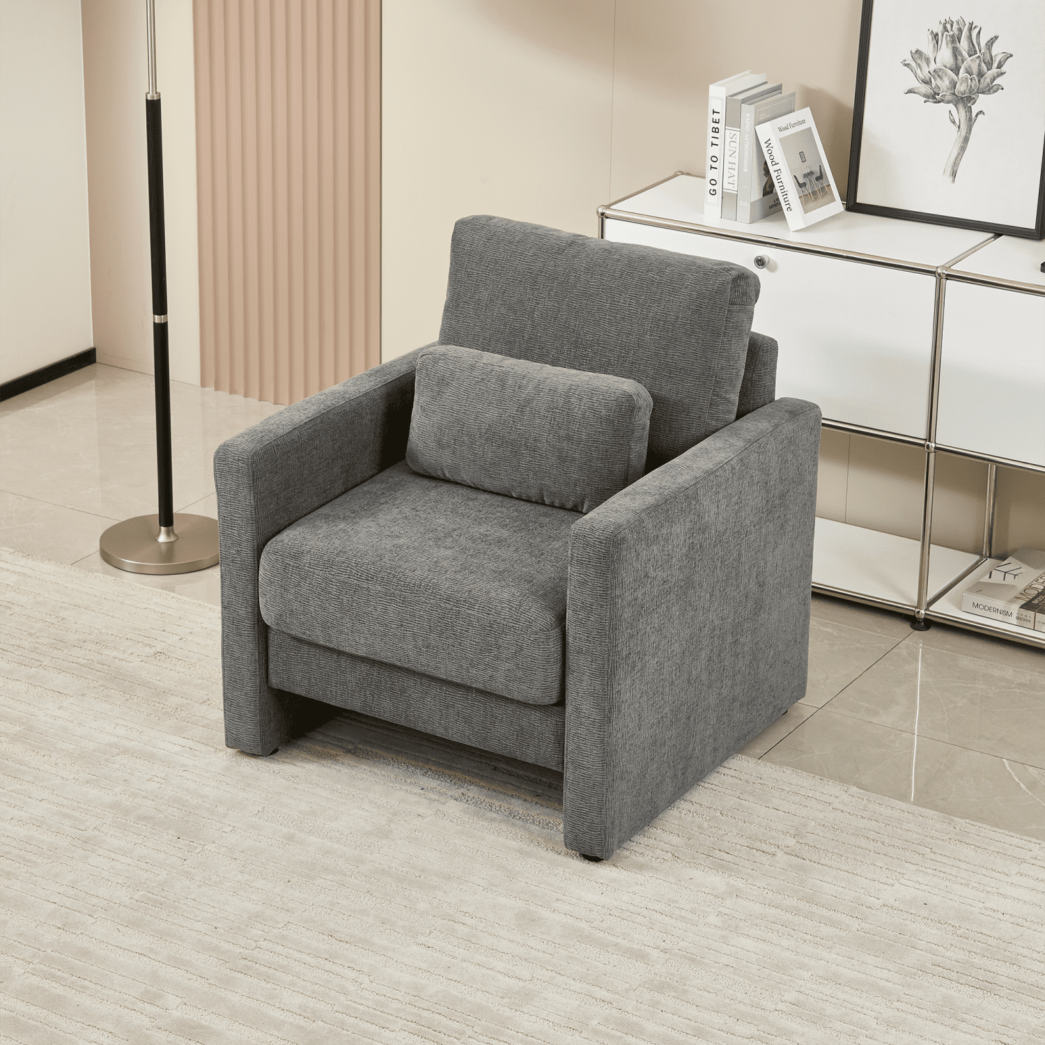 Gewnee Modern Chenille Accent Armchair - Upholstered Reading Chair for Living Room