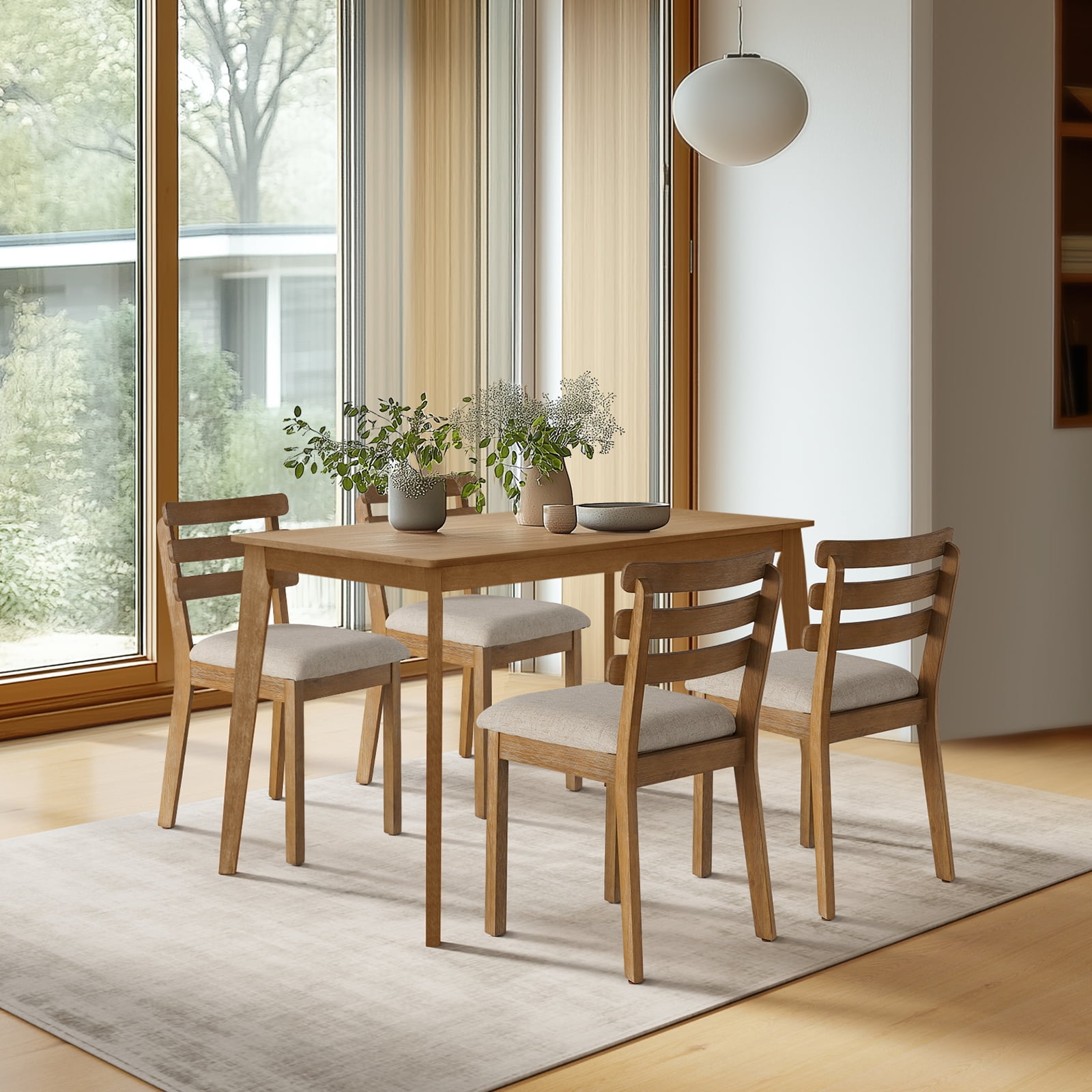 KithKasa medieval modern kitchen dining chair, solid wood dining chair with white cushion