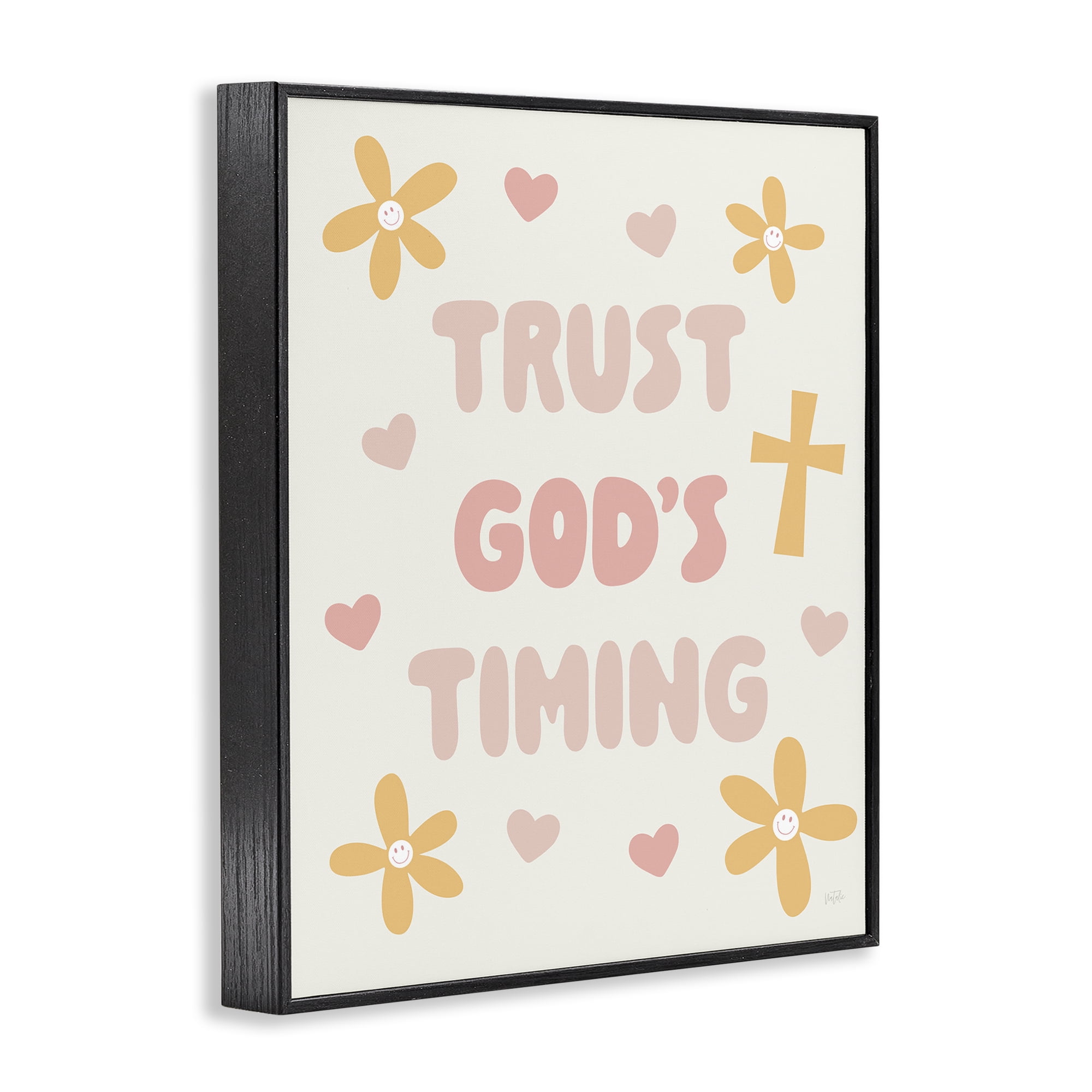 Stupell Industries Retro Trust God's Timing Black Framed Giclee Art, design by Natalie Carpentieri