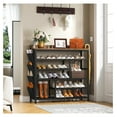 thumbnail image 2 of BNHHYYDS Metal Shoe Rack Entryway - 6 Tier 22 Pair Shoe Organizer - Wooden Top & Side Pockets - Black, 2 of 7