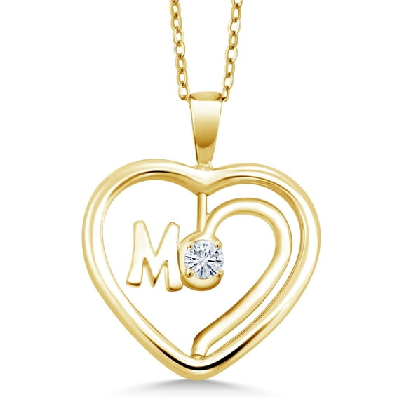 Gem Stone King 18K Yellow Gold Plated Silver Spinning MOM Pendant Necklace with Chain Round Moissanite (0.16 Cttw)