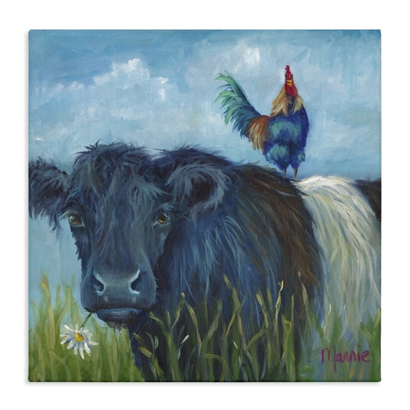 Stupell Industries Rustic Lodge Blue Tinted Cow and Rooster Pasture Canvas Art, 17 x 17, by Marnie Bourque