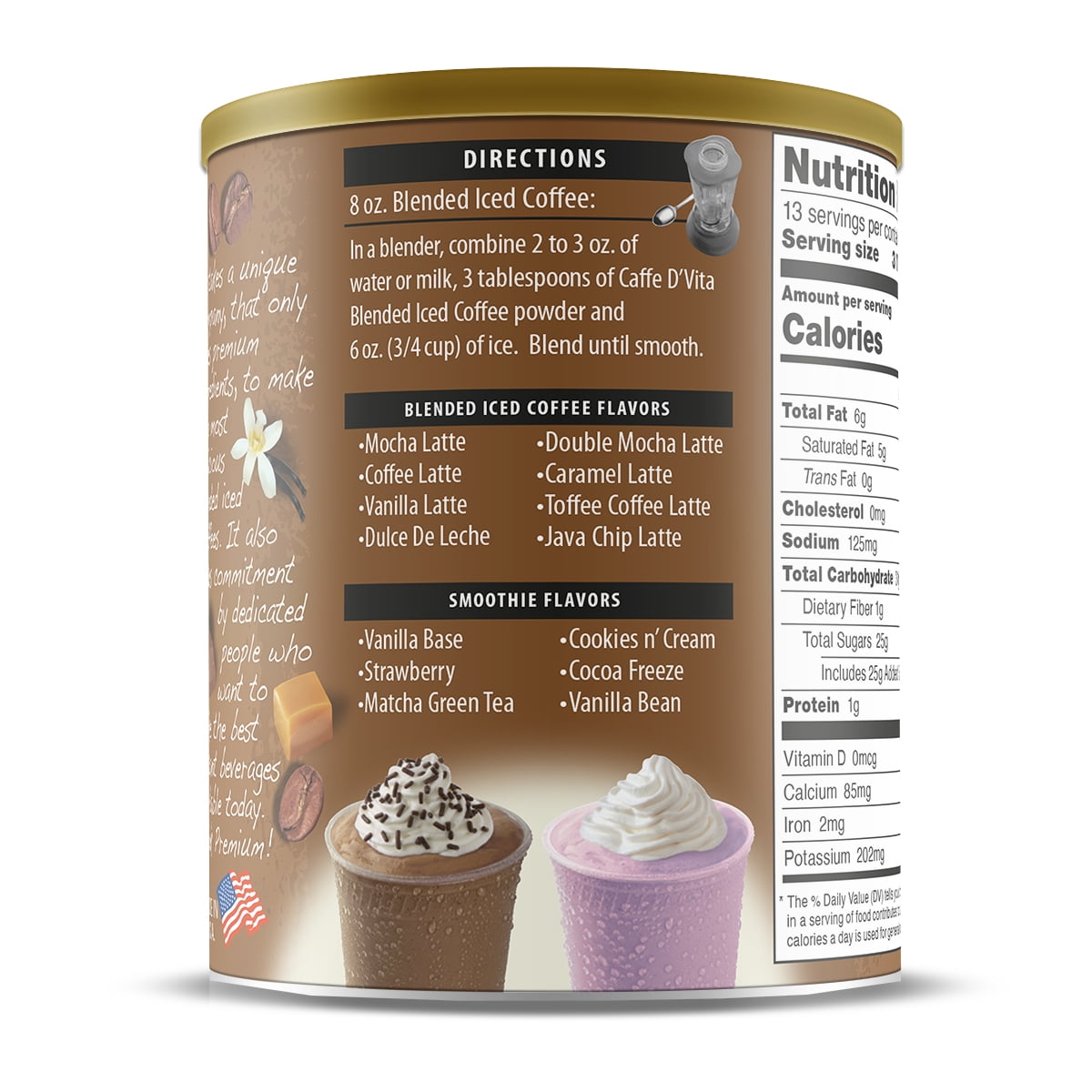 Caffe D'Vita Mocha Latte Blended Iced Coffee Mix, 19 Oz, 6 Pack