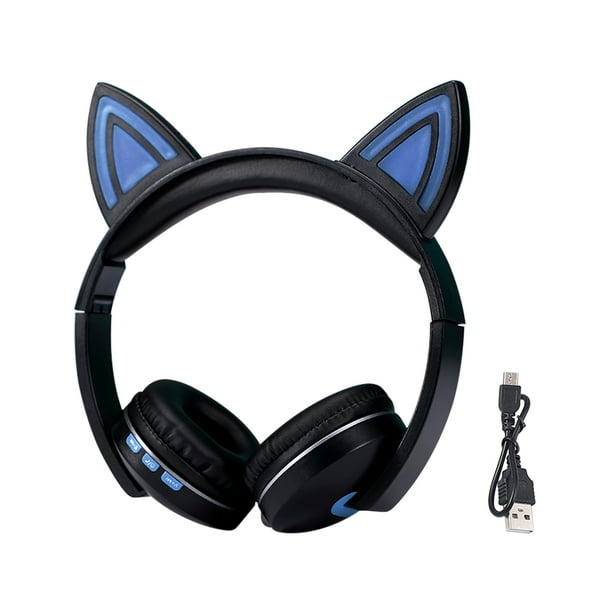 Surround Sound Bluetooth Headphone 3.5mm Cute Cat Ear Kids Adults LED