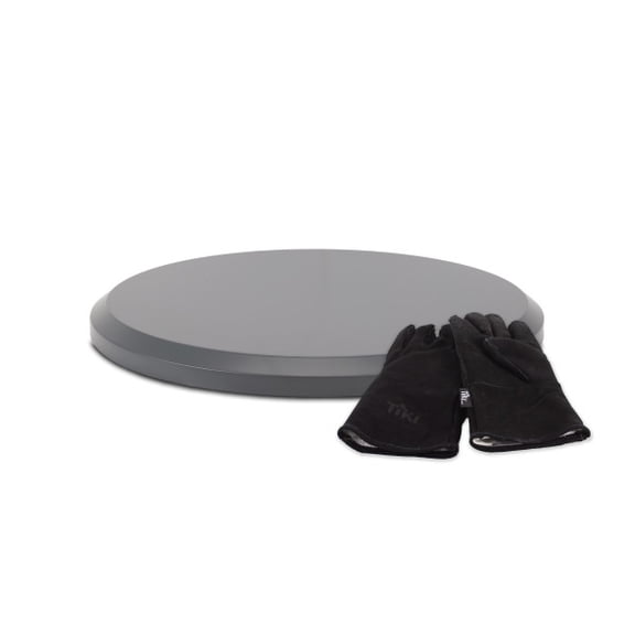 TIKI® Brand 21.1 Inch Huddle and Social Fire Pit Metal Tabletop Cover Gray and Gloves